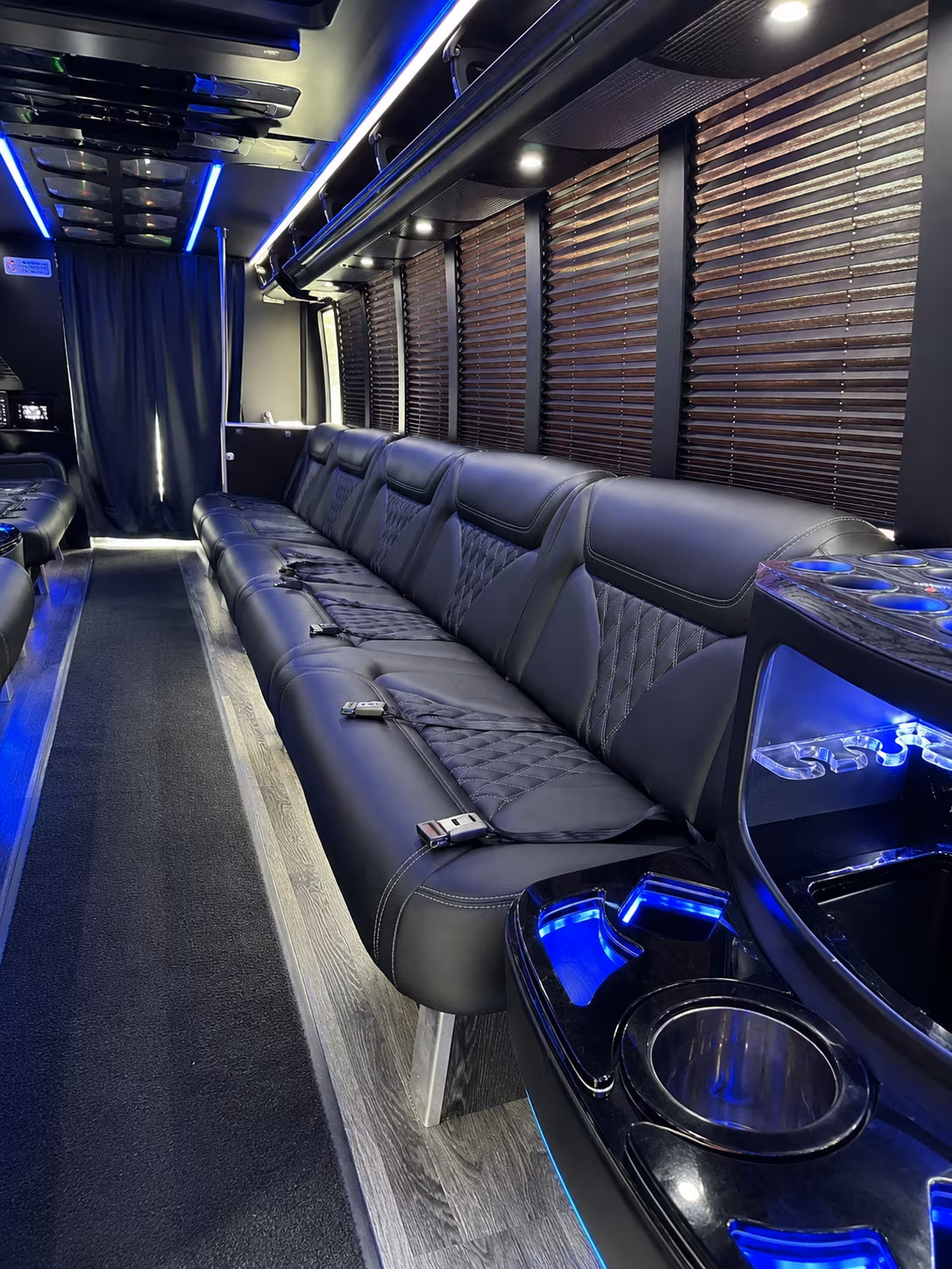 Passenger seating aboard a party bus rental serving Minneapolis