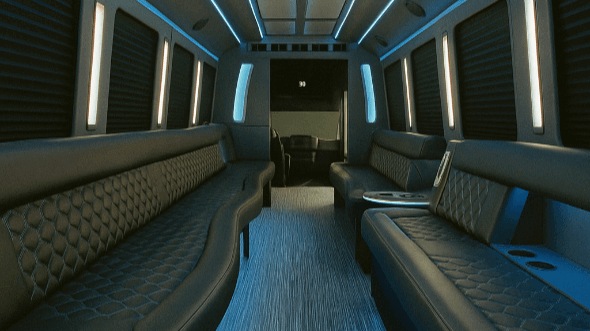 Interior of Charter Bus Company Blaine's 20 Passenger Party Bus in Blaine