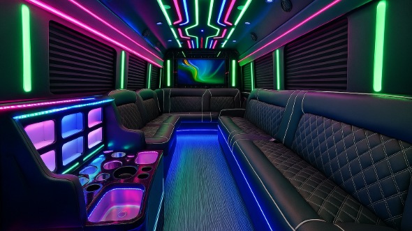 Interior of Charter Bus Company Bloomington's 28 Passenger Party Bus in Bloomington