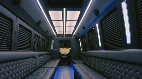 Interior of Charter Bus Company Blaine's 40 Passenger Party Bus in Blaine